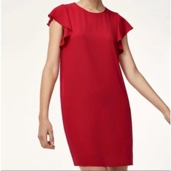 Aritzia Babaton Ruffle Short‎ Cap Sleeves Burt Mini Shift Dress Black Size Large - Picture 4 of 10